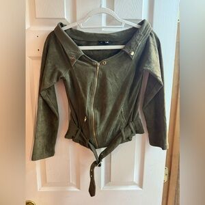 Olive Green Suede Jacket with Belt